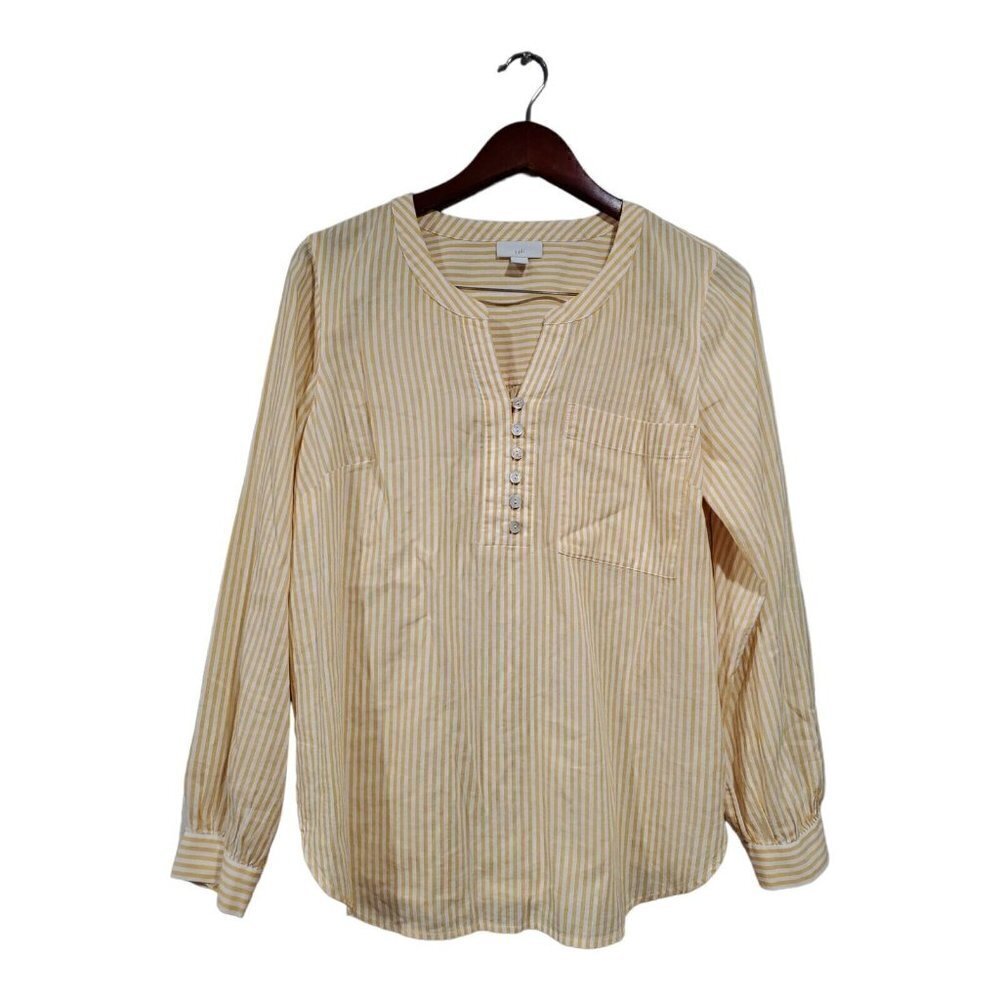 J. Jill Ultra Soft Popover Dandelion Yellow White Stripe Blouse Women's Size S